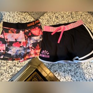 Nike Pro Fit compression shorts & Under Armour Heat Gear shorts YMD